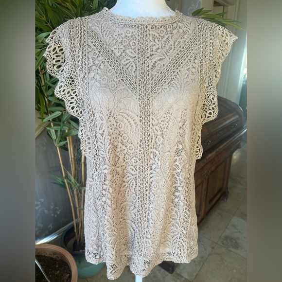 Cable and Gauge ladies lace, short sleeve top, cap sleeves lined large cream - Picture 5 of 9